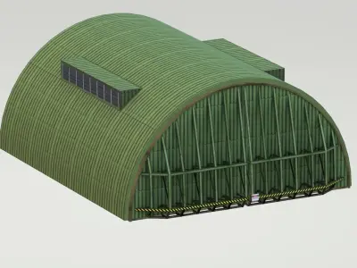 Aircraft Shelter Low Poly - animated doors Low-poly 3D model