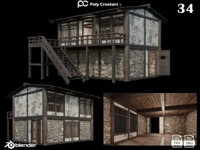 Medieval Houses Pack 31-32-33-34-35 - 4K Textures Game Ready Low-poly 3D model