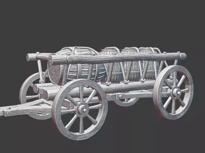 Medieval Supply Wagon with barrels  version 2 3D print model