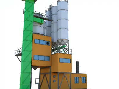 Factory Low Poly cement plant Low-poly 3D model