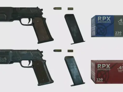 Low Poly Pistol With PBR Materials Low-poly 3D model