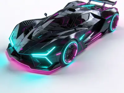 Sci-Fi Cyberpunk Neon Hypercar Low-poly 3D model