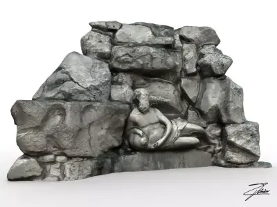 Statue 6 of jesus in rock Low-poly 3D model