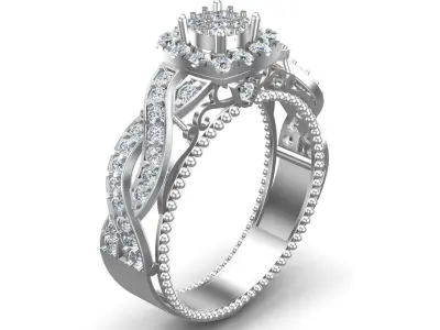 Gold Engagement Diamonds Ring 3D print model