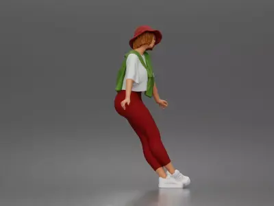 Weekend explorer strolls wearing tee leggings hat sweater draped 3D print model