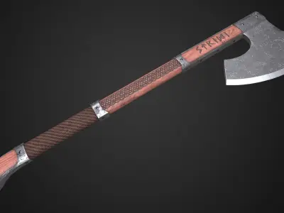 Medieval axe Low-poly 3D model 10