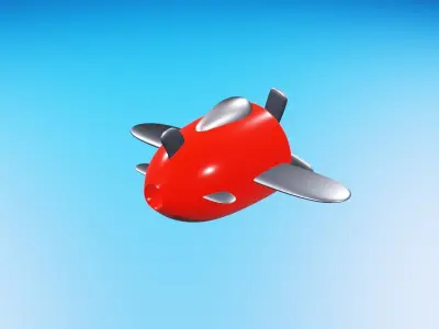cartoon airplane red metal propeller for children jet 3D model