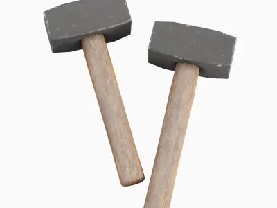 Industrial Wooden Hammer 07 Low-poly 3D model