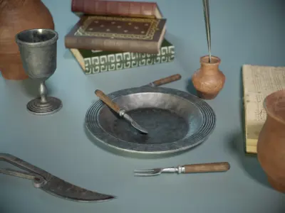 Medieval Props Set PBR Low-poly 3D model