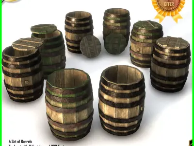 Barrels Pack PBR Low-poly 3D model