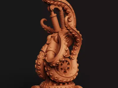 Steampunk Octopus Headphone Stand Bronze Gear Desk Setup 3D print model