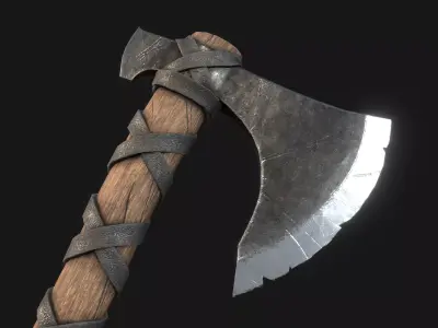 Viking Medieval Curved War Axe - Game ready weapon Low-poly 3D model