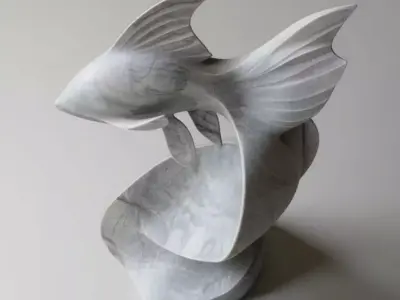 Abstract Marble Fish Sculpture Fluid Artistic Design Low-poly 3D model
