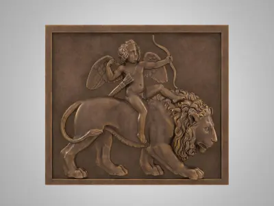 Bronze Relief Cupid on Lion 3D model