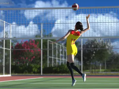 Young Chinese Woman Volleyball Player Pose 3D model