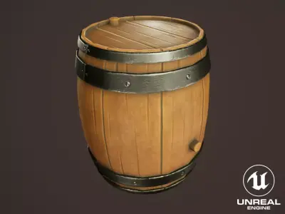 Stylized Western Wooden Barrel Low-poly 3D model