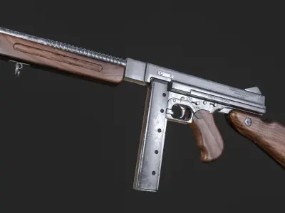 Thompson M1A1 Submachine Gun Low-poly 3D model