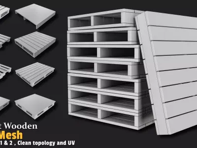 Wooden Pallet Low-poly 3D model 8