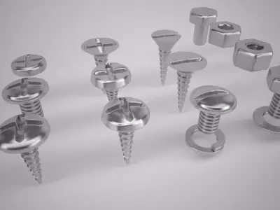 Fasteners set of screws and nuts 3D model