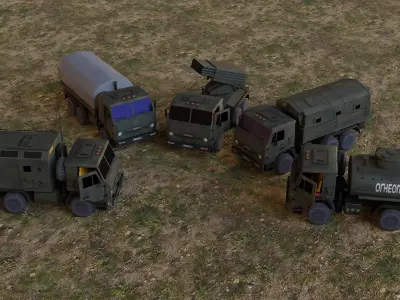 Russian Military Kamaz Truck APC Grad Command Tanker Vehicle Low-poly 3D model