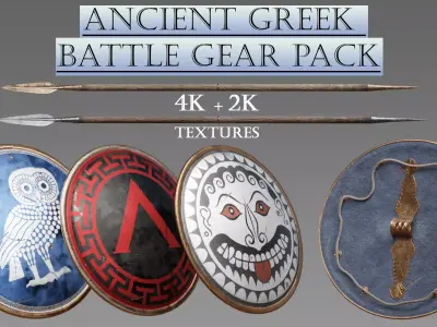 Low-Poly Game Ready Ancient Greek Battle Gear Pack Low-poly 3D model