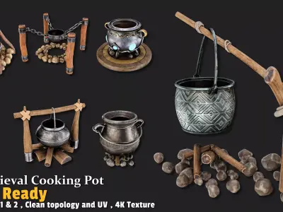 15 Medieval Cooking Pot Game-Ready Pack Low-poly 3D model