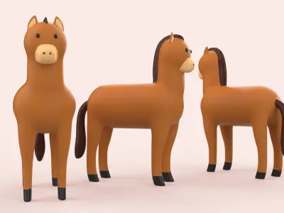 Cartoon Horse Animal Style Cute Low-poly 3D model