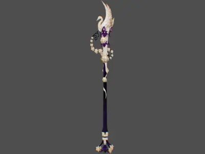 Magical Staff Phoenix Bird Wizard Wand Stick Props Item Scepter Low-poly 3D model