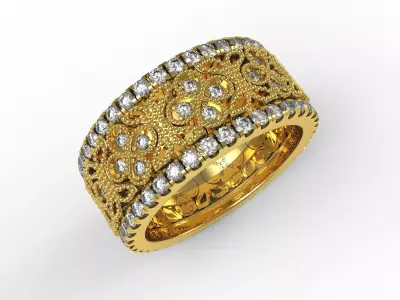 Antique Filigree Design Eternity Band with Wedding Band 3D print model
