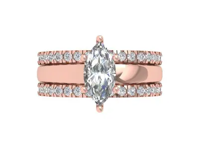 Marquise Ring Bridal Set 3D print model 2