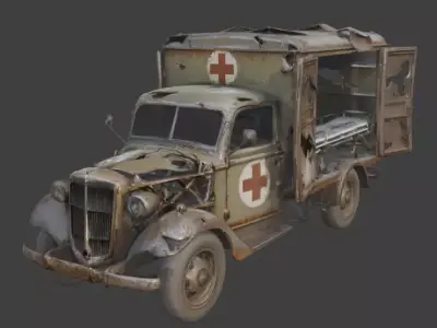 Battlefield Ambulance Wreckage Low-poly 3D model