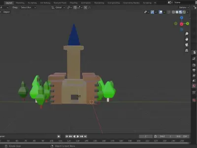 castle tower with trees in it Low-poly 3D model