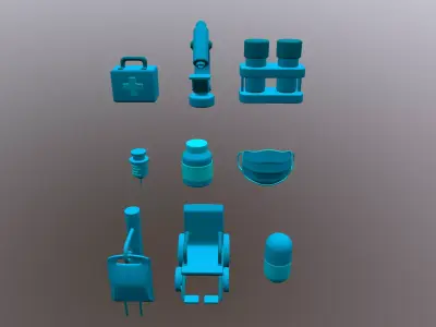 9 Hospital Icons 3D model