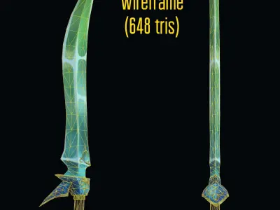 Handpainted Fantasy Elven Sword Low-poly 3D model Low-poly 3D model