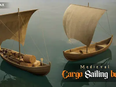 Medieval Cargo Sailing Boat - Merchant Trade Vessel Low-poly 3D model