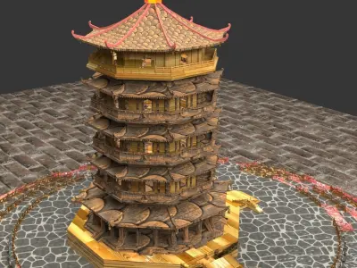 Chinese ancient  tower  3D model purchase