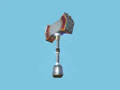 Medieval War Hammer 02 Red Elemental - Fantasy Weaponry Low-poly 3D model