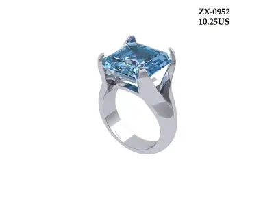 Asscher Solitair Ring 3D print model 2