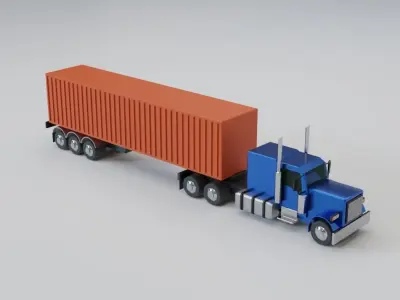American Semi-Trailer Cargo Truck Classic Lowpoly Low-poly 3D model