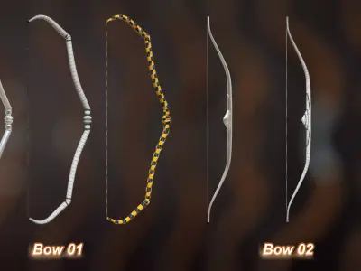 40 Medieval Bows  Vol 1 Basemesh Game ready and Archviz Assets Low-poly 3D model