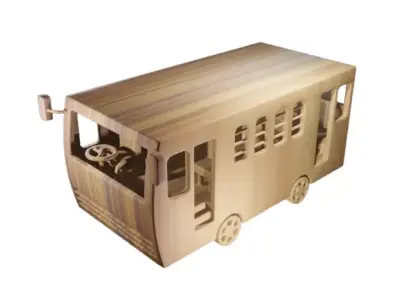 Wooden Bus Toy Low-poly 3D model