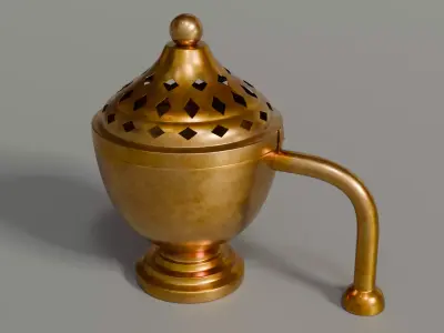 Antique Brass Mabkhara - Arabic Bakhoor Incense Burner PBR 3D model
