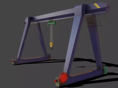 PBR Single Girder Gantry Crane V1 - BLUE DARK Low-poly 3D model