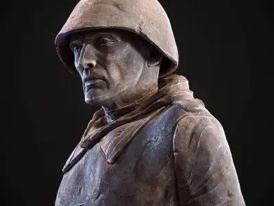 Stone monument to a WWII soldier PBR Low-poly 3D model