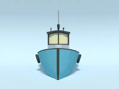 Low Poly Cartoon Fishing Boat Low-poly 3D model