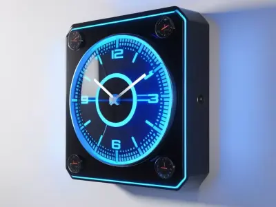 Futuristic Neon SciFi Wall Clock 3D model