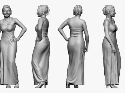 001249 woman in age in long black dress pink shoes 3D model