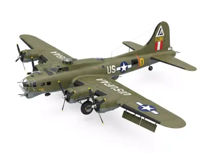 Boeing B17 Bomber 3D Model World War II Aircraft Low-poly 3D model