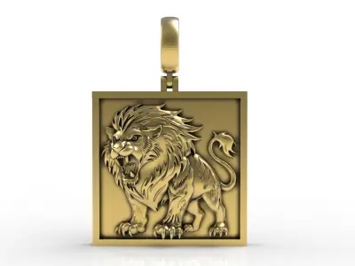 Roaring Lion Square Pendant 3D print model