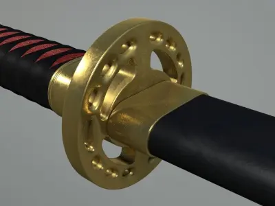 High Poly Katana with Sheath Free 3D model